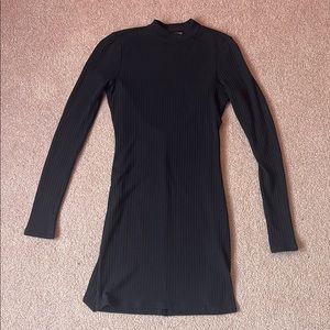 Forever 21 Black Ribbed Sheath Dress Mock Neck